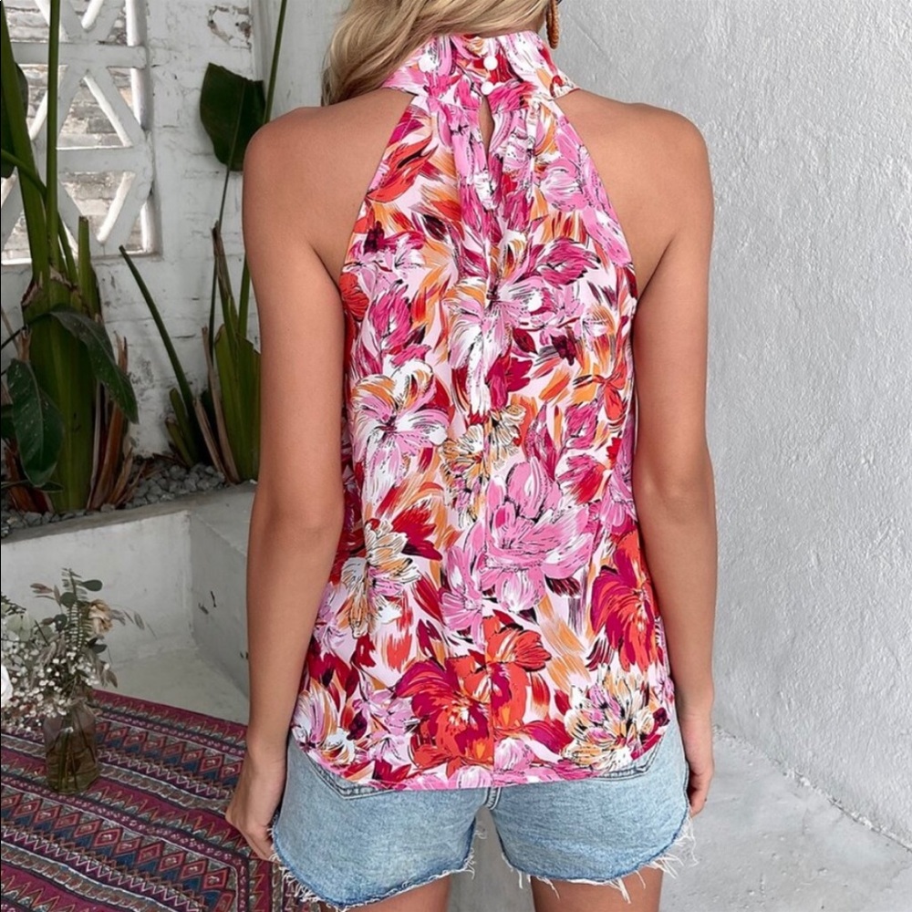 Bohemian Boho Floral Print Tank Top PINK - Picture 4 of 15